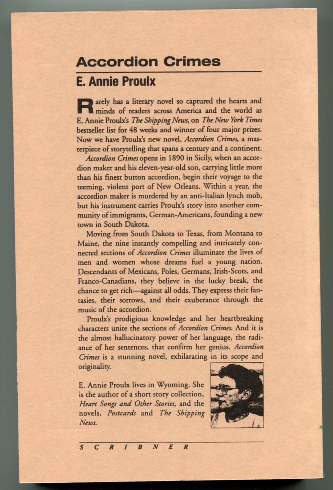 E. Annie Proulx / ACCORDION CRIMES ~ SIGNED, LIMITED ED in DJ ~ AS NEW