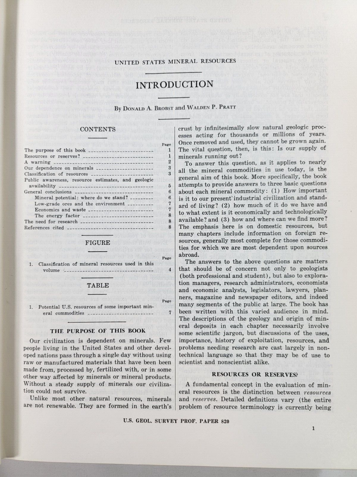 1973 Unites States Mineral Resources Geological Survey Paper 820 1st Edition