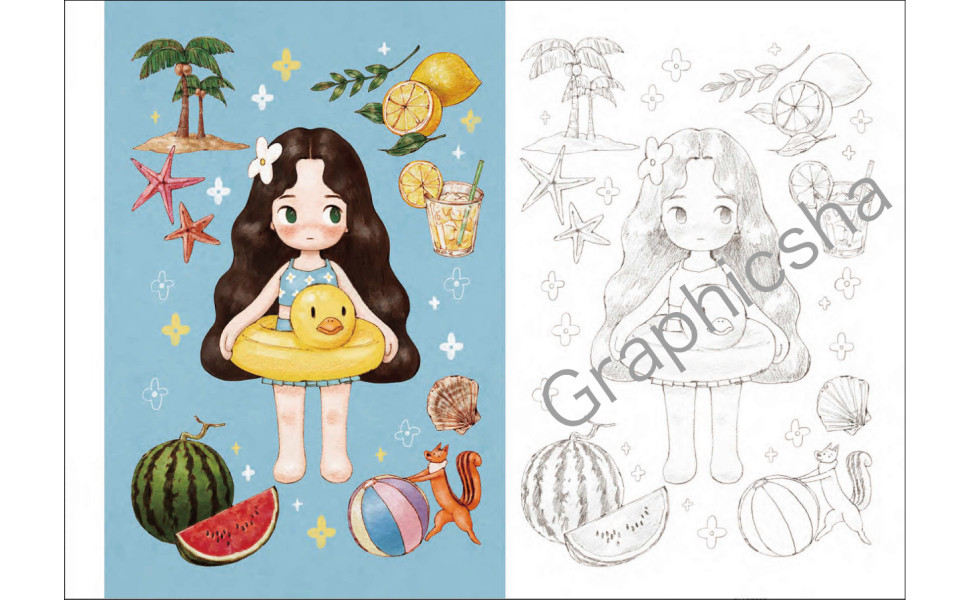 Little Forest Girl’s Coloring Postcard Book /Japanese Anime Illustrations Art
