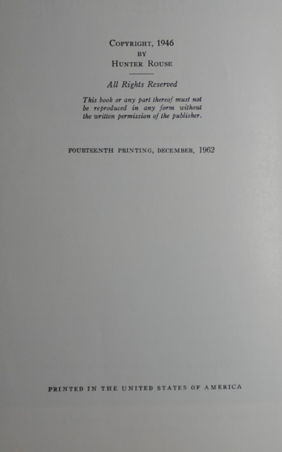 Elementary Mechanics of Fluids, by Rouse, 1962, HB, Illustrated