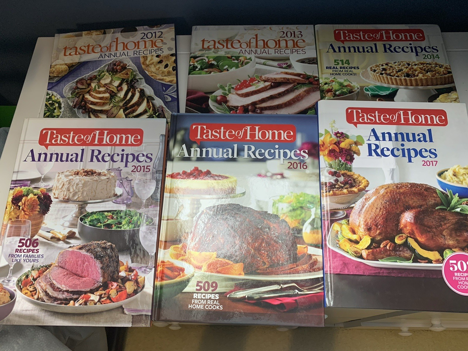 Lot of 6 TASTE OF HOME ANNUAL RECIPES Cookbooks – 2012 2013 2014 2015 2016 2017