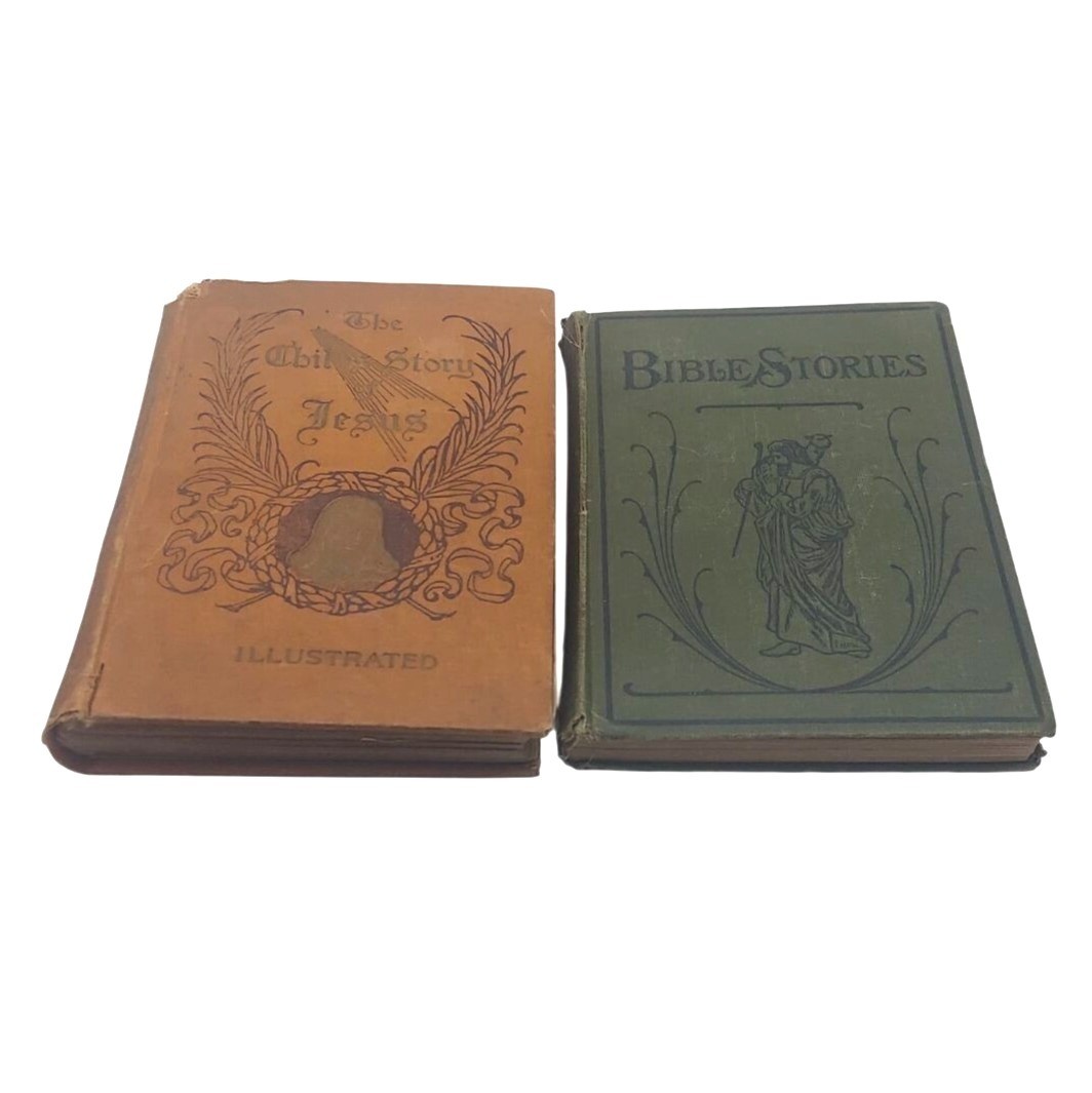 Antique Illustrated Childrens Bible Story Books Set Of 2 Hardcover 1896 & 1906