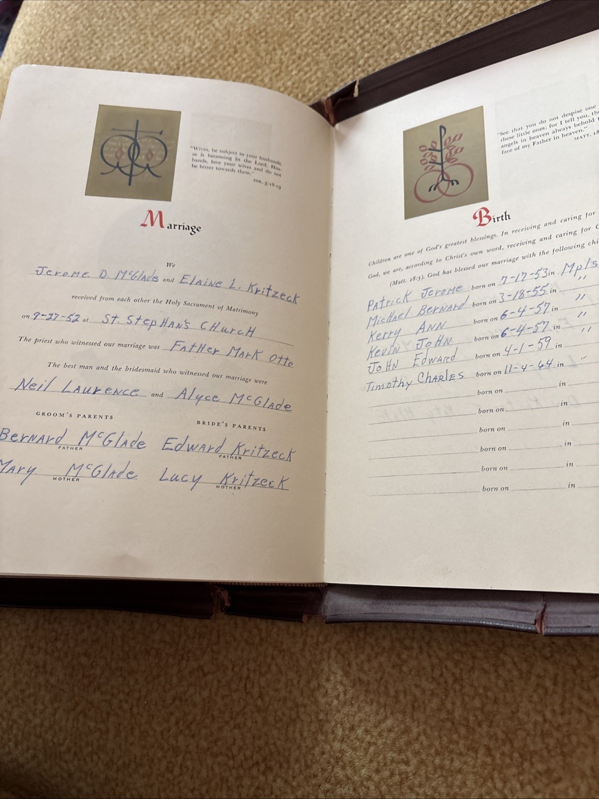The Catholic Press Holy Family Edition of the Holy Bible 1950 Printed USA – EUC