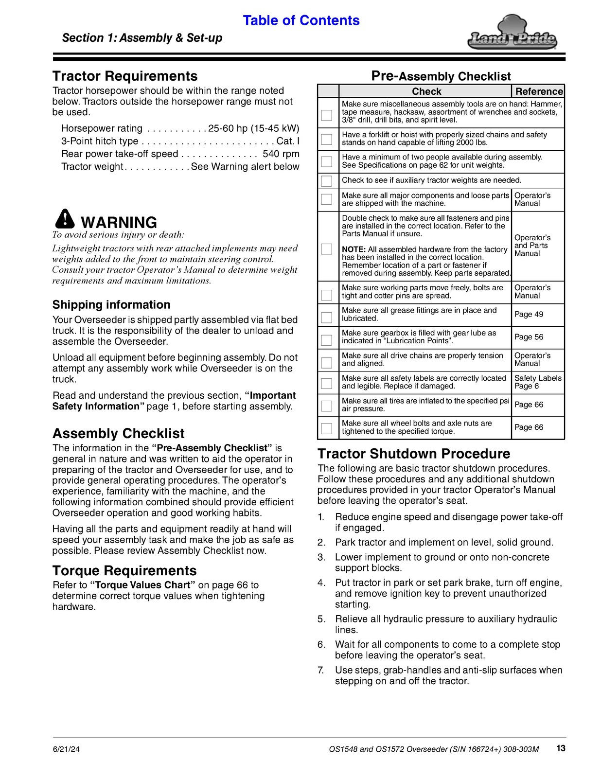 LAND PRIDE OS15 Series Overseeders Operators Manual – WIRE BOUND – TOUGH COVERS