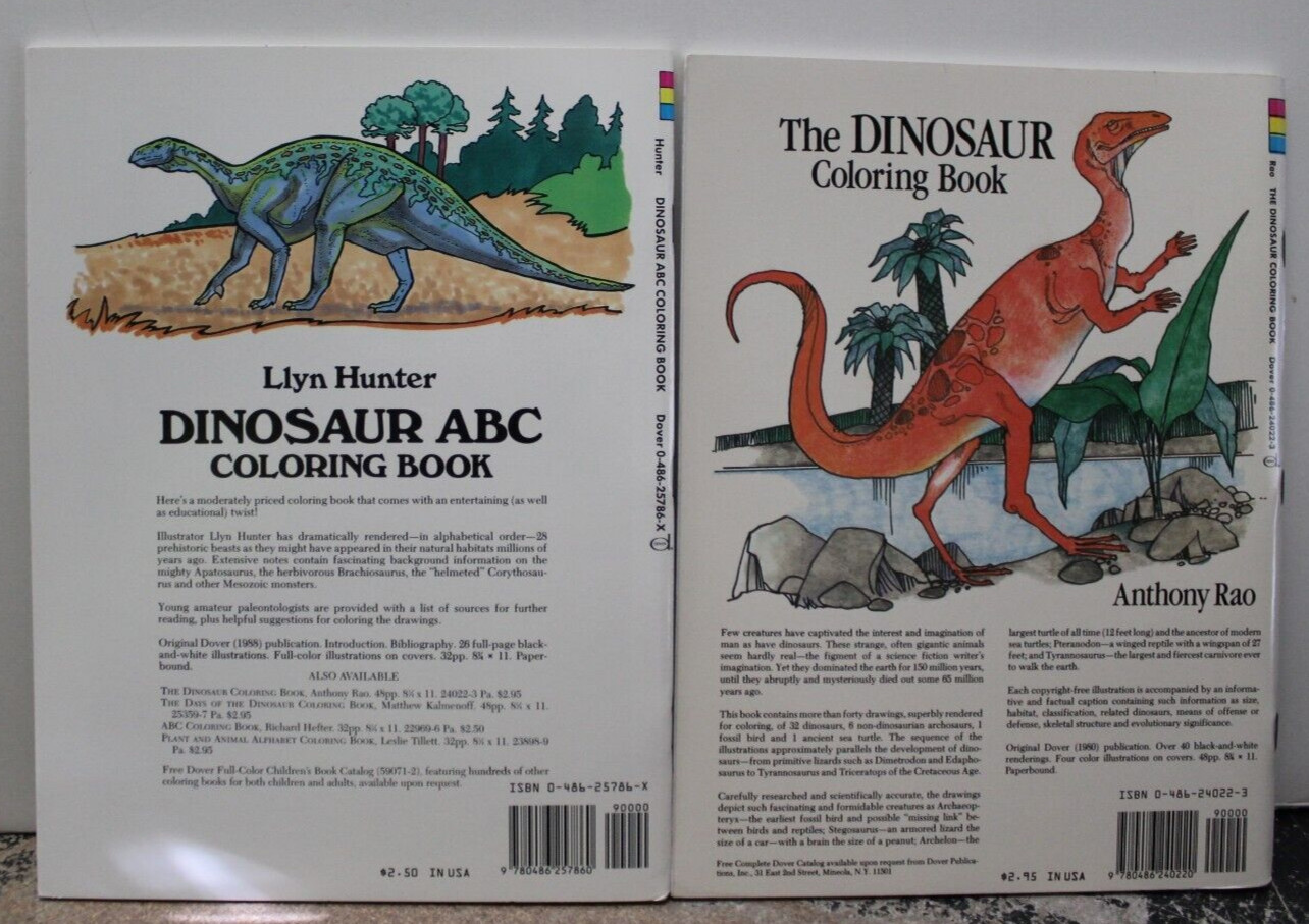 2 Dover Coloring Books–Dinosaurs & Dinosaurs ABC NEW