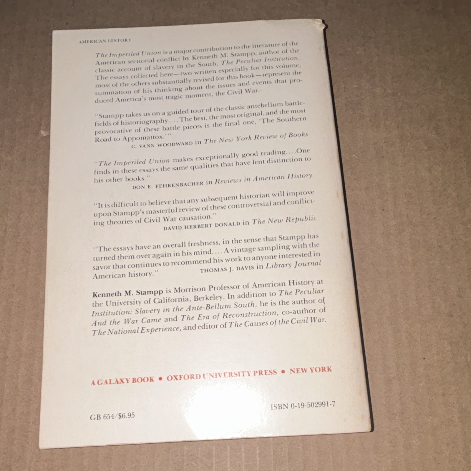Oxford Univ Press The Imperiled Union Kenneth M. Stampp PB Galaxy ISBN