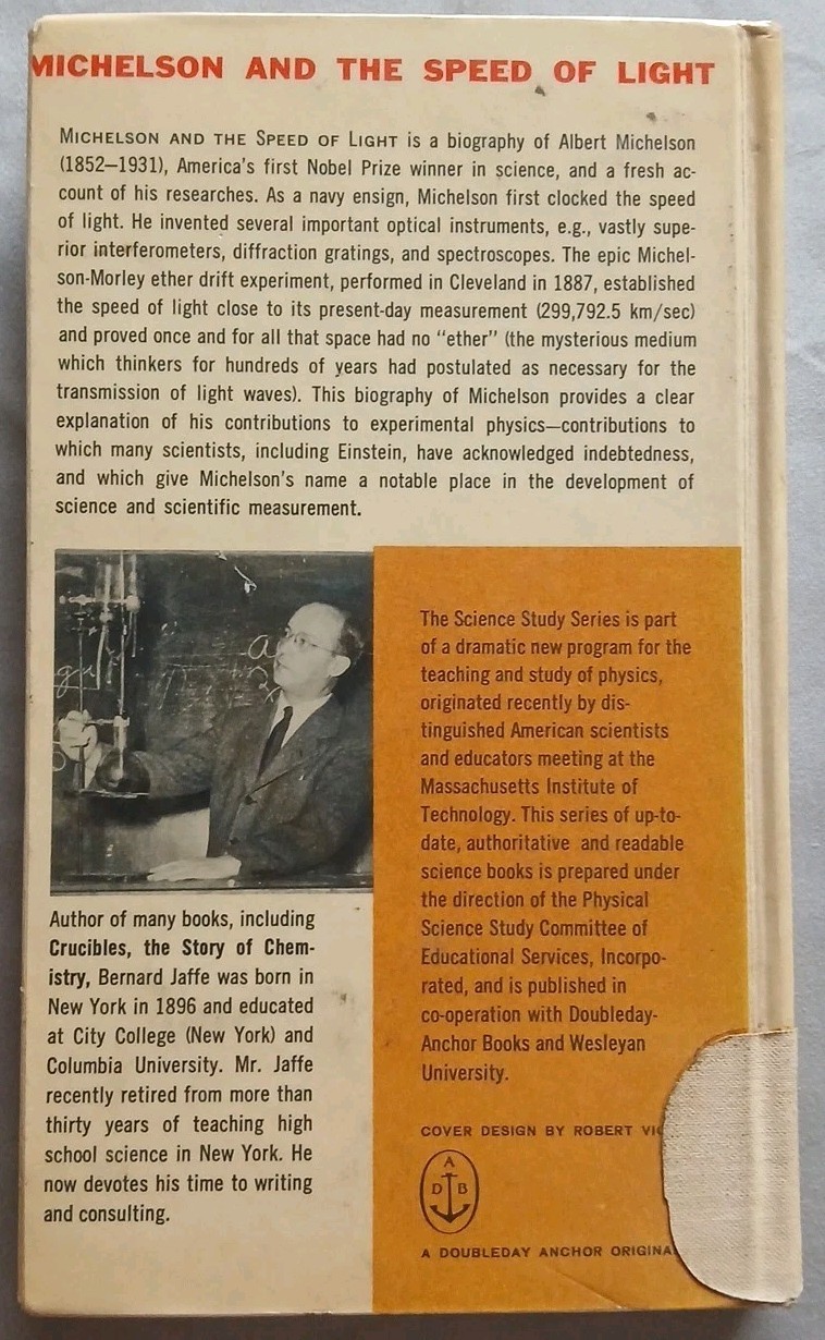 Michelson and the Speed of Light Biography by Bernard Jaffee 1960 Library HC