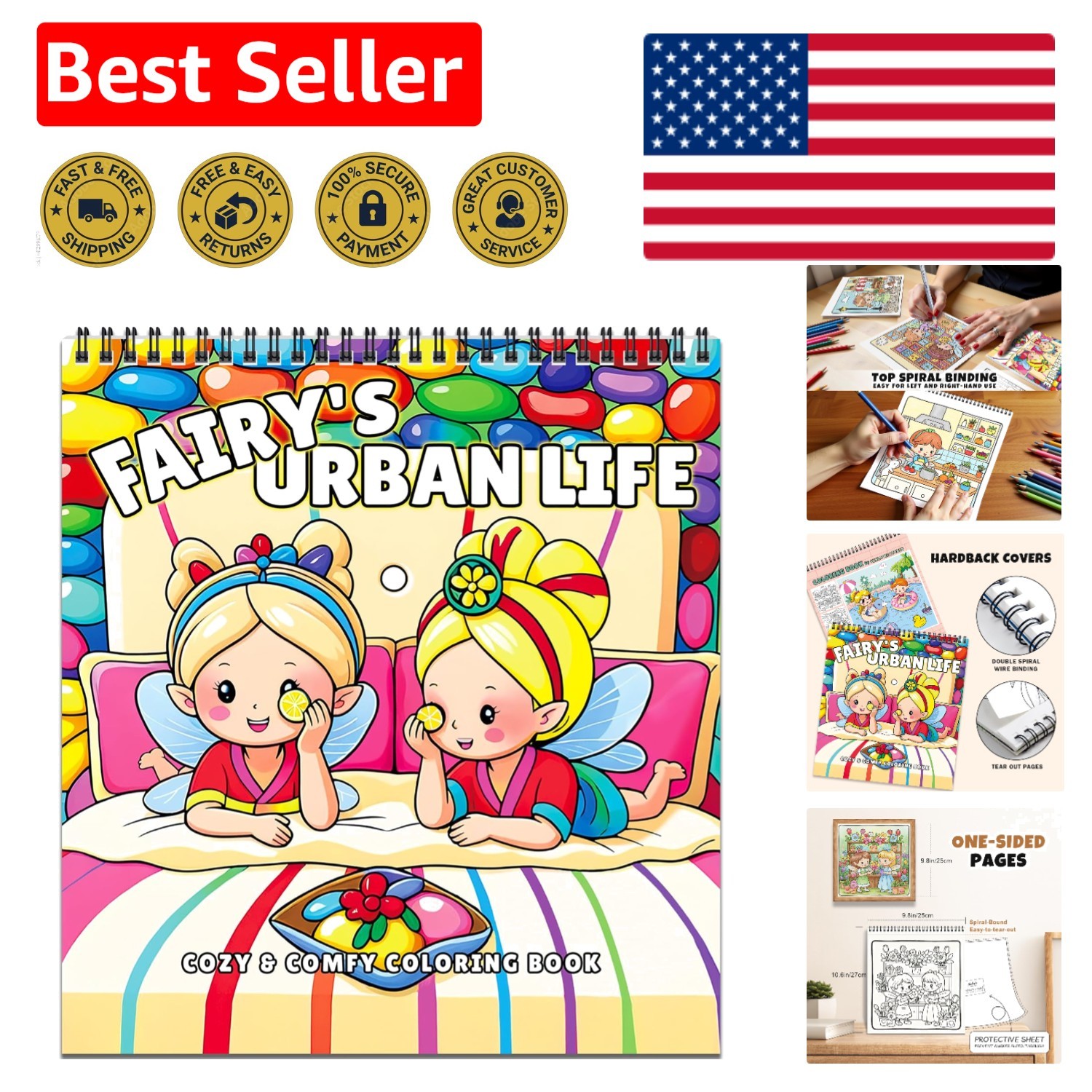 Mindfulness Coloring Book for All Ages | 32 Pages of Fairy Scenes, Spiral-Bound