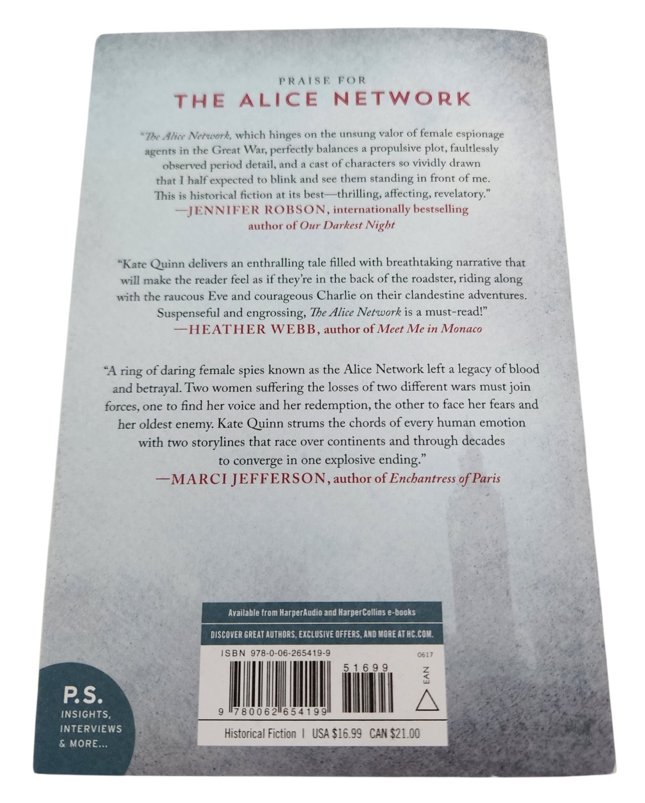 The Alice Network: A Novel – By Kate Quinn. Packerback A Great Read