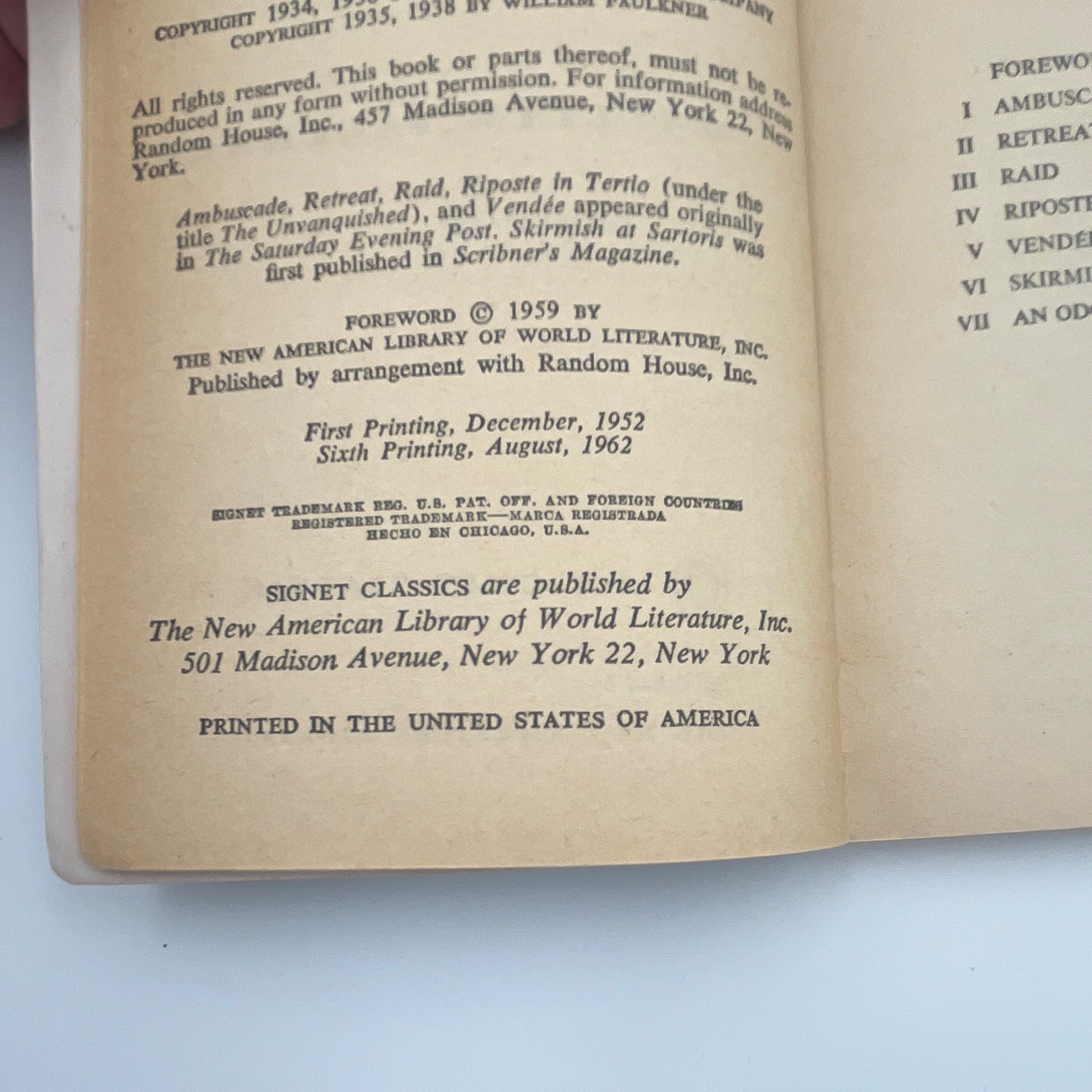 William Faulkner – The Unvanquished Paperback First Printing Signet