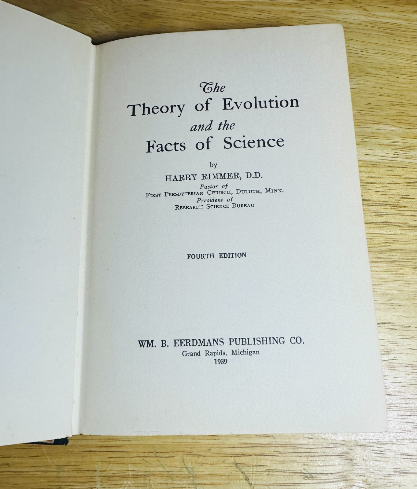 The Theory of Evolution & Facts of Science by Harry Rimmer 4th Ed. 1939 HC Book