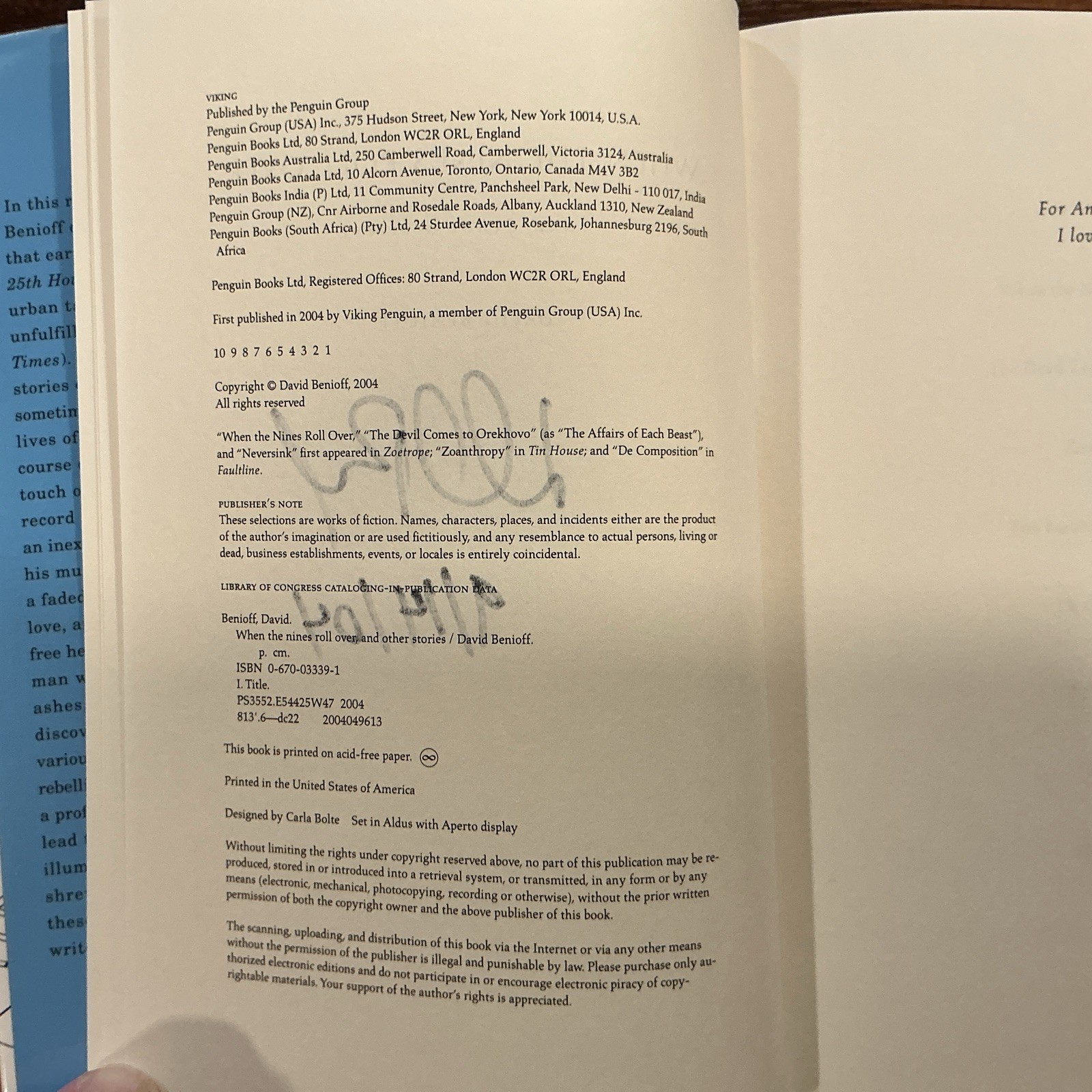 When the Nines Roll Over And Other Stories by David Benioff: New SIGNED !!!