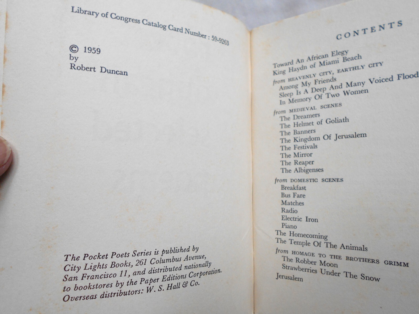 Robert Duncan–SELECTED POEMS 1st ed 1st ptg PBO 1959 Pocket Poets Series #10