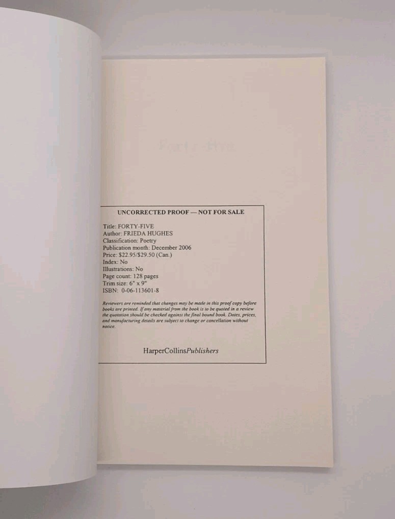 Forty-Five by Frieda Hughes (2006, Harper)