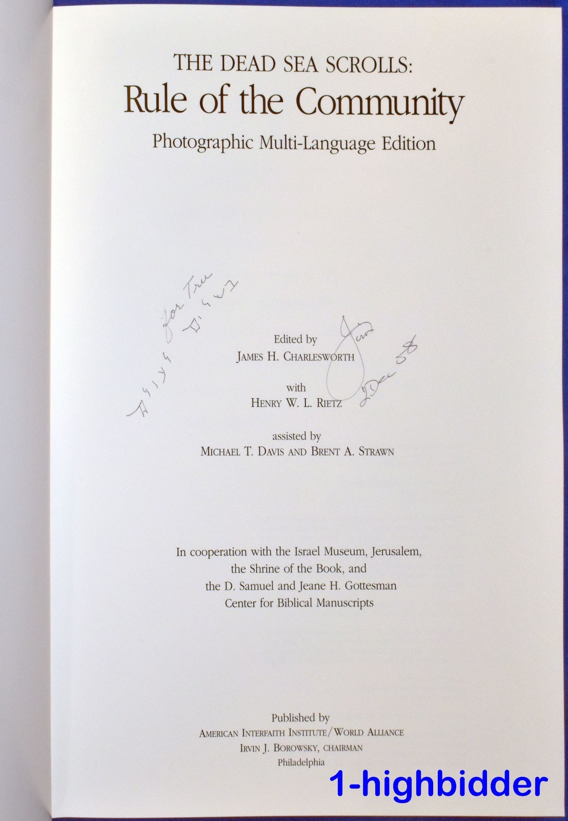 SIGNED! DEAD SEA SCROLLS Rule of the Community 1st Ed Charlesworth 1996 HCDJ