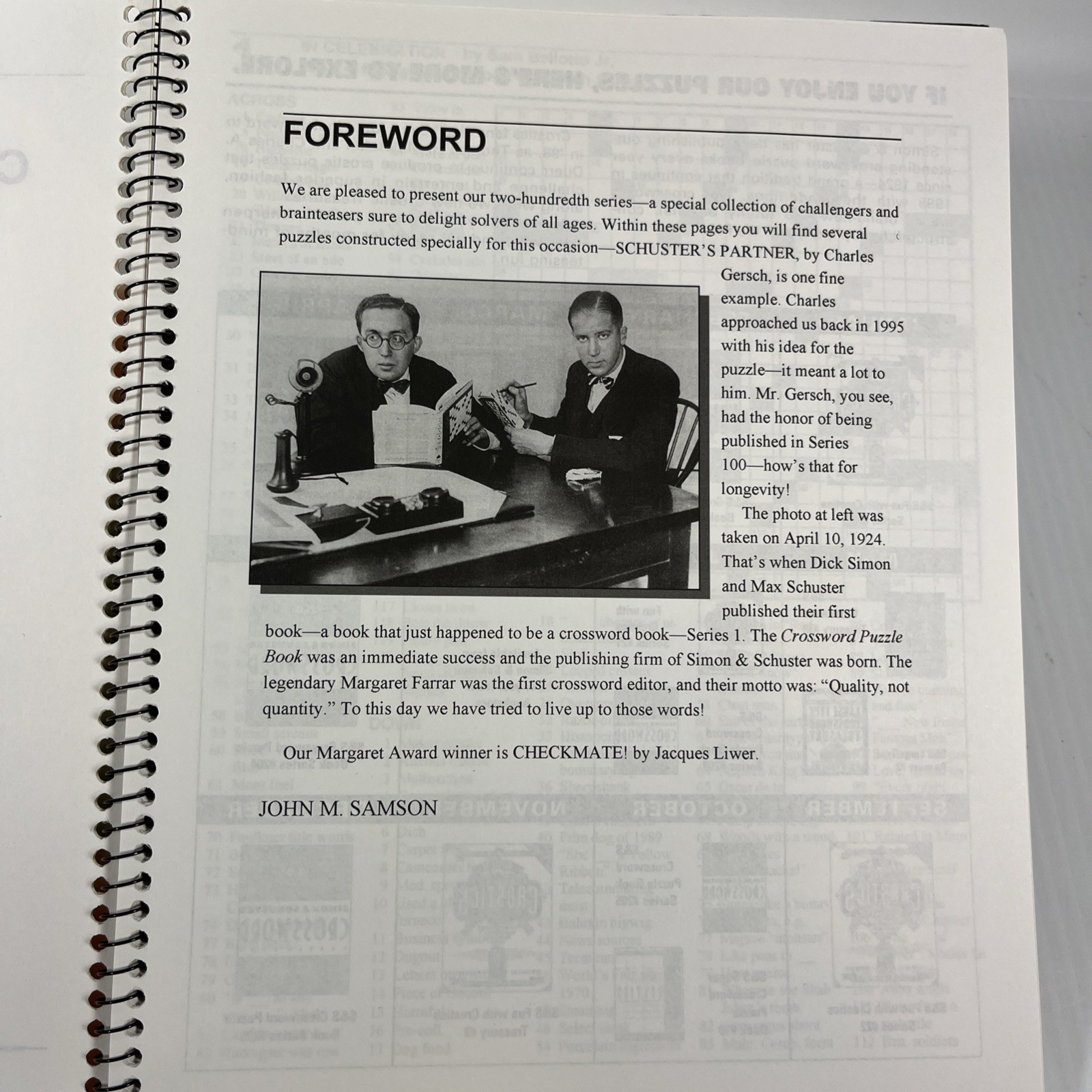 Simon & Schuster Crossword Puzzle Book By John M. Samson Spiral Bound 1997