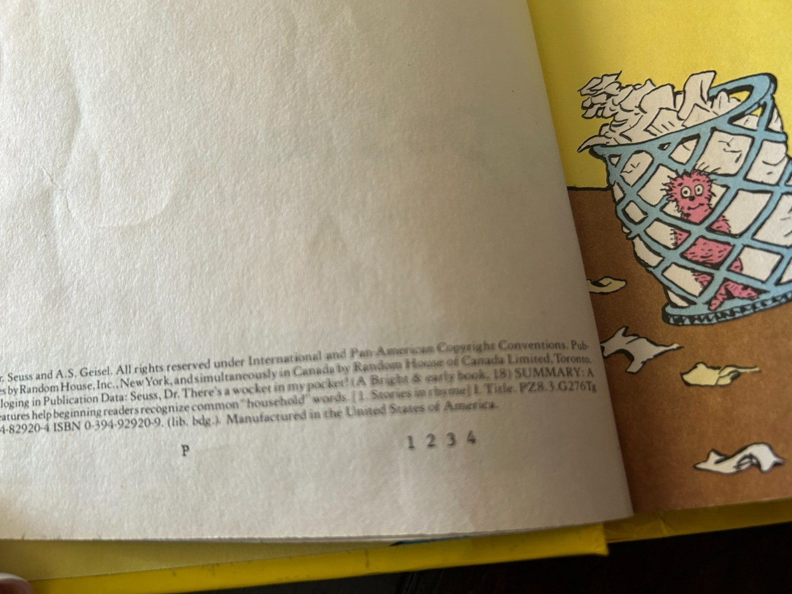 ≈ 1974 1st Printing 1st Edition *DR.SUESS ~ THERES A WOCKET IN MY POCKET!
