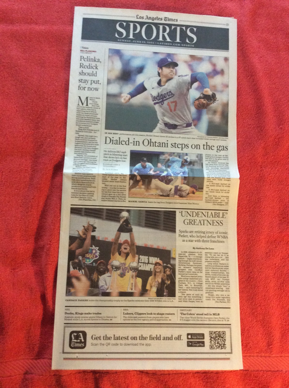LA TIMES SPORTS SECTION JUNE 29 2025 DODGERS SHOHEI OHTANI MAX MUNCY