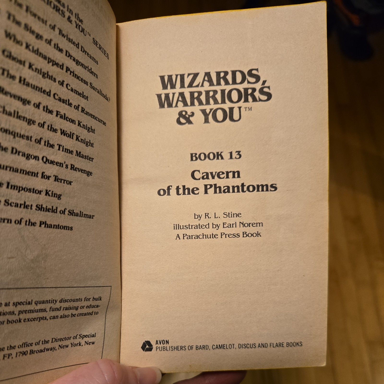 Wizards Warriors & You Book 13 Cavern Of The Phantoms RPG R L Stine Spine Crease