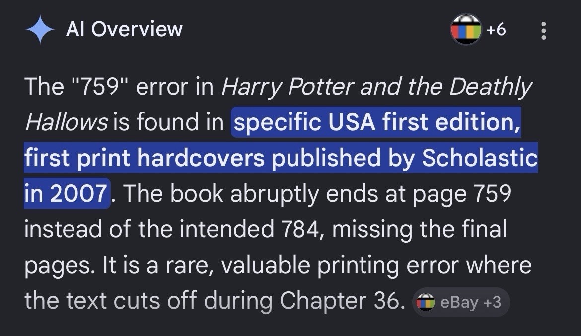 Harry Potter Book 7 VERY RARE Hardcover 1st Ed. 759 Pages Error EX/NM (23D)