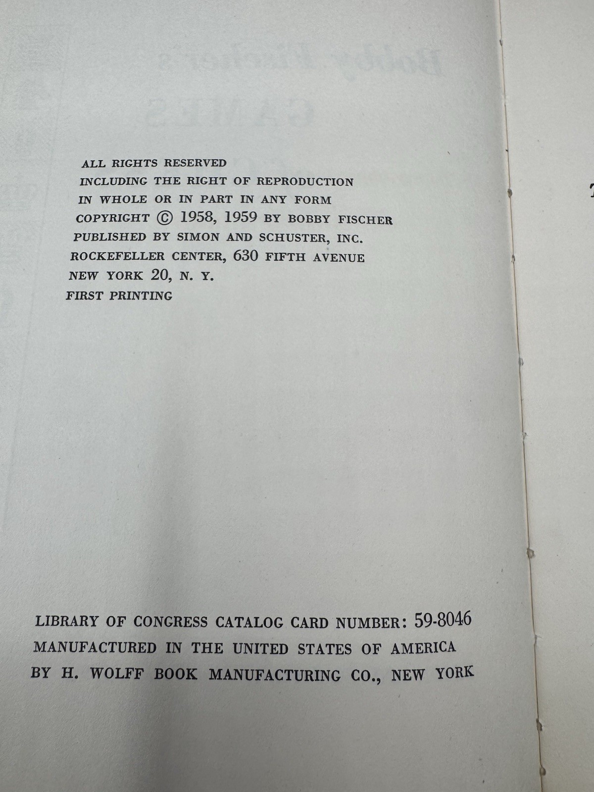 Bobby Fischer’s Games of Chess (1959, Hardcover) First Print