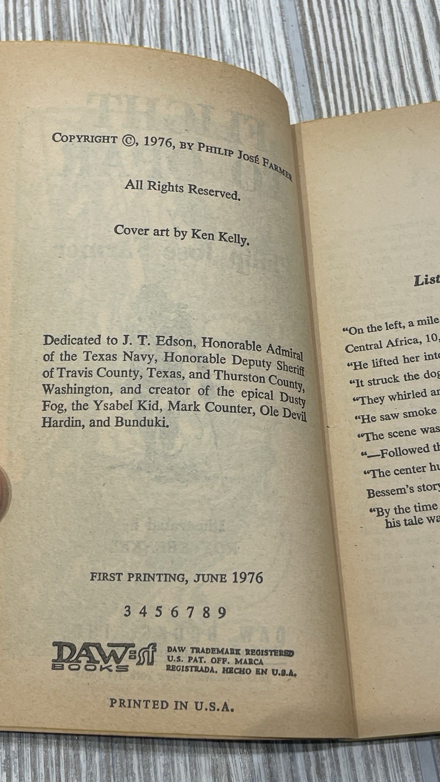Philip Jose Farmer Flight to Opar Paperback DAW 1st Print June 1976 Illustrated