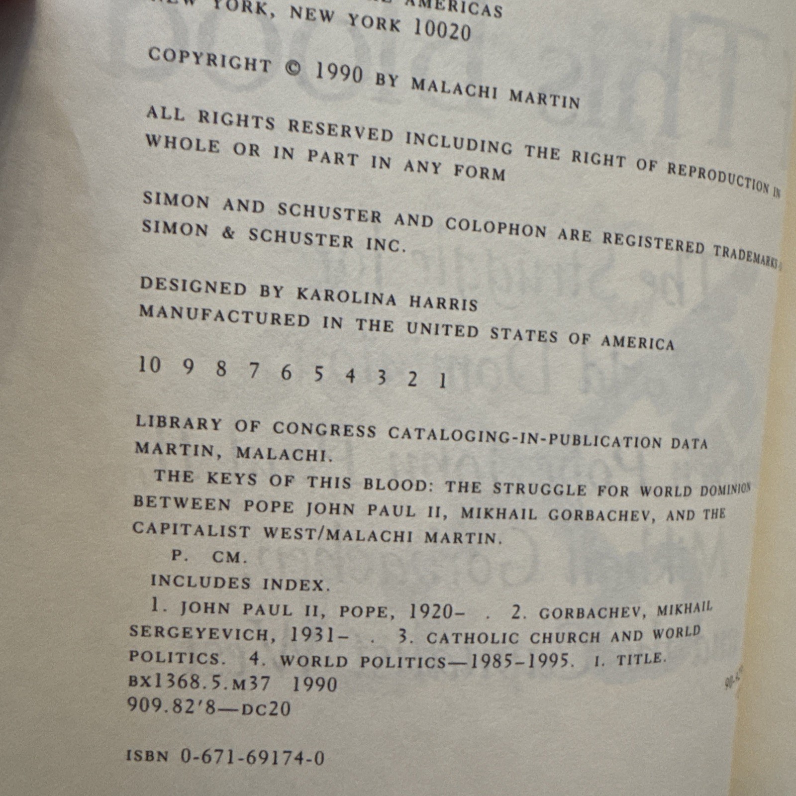 The Keys Of This Blood The Struggle For World Dominion Malachi Martin 1st Print