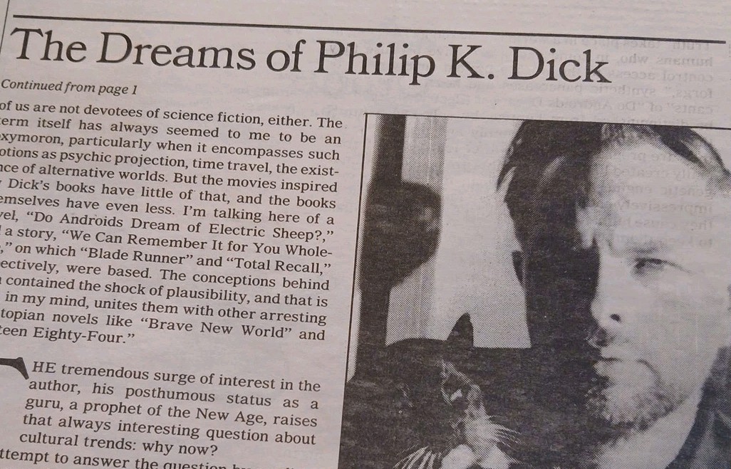 PHILIP K. DICK Electric Dreams 4-pg article NY Times Book Review 11/3/91 RARE VG