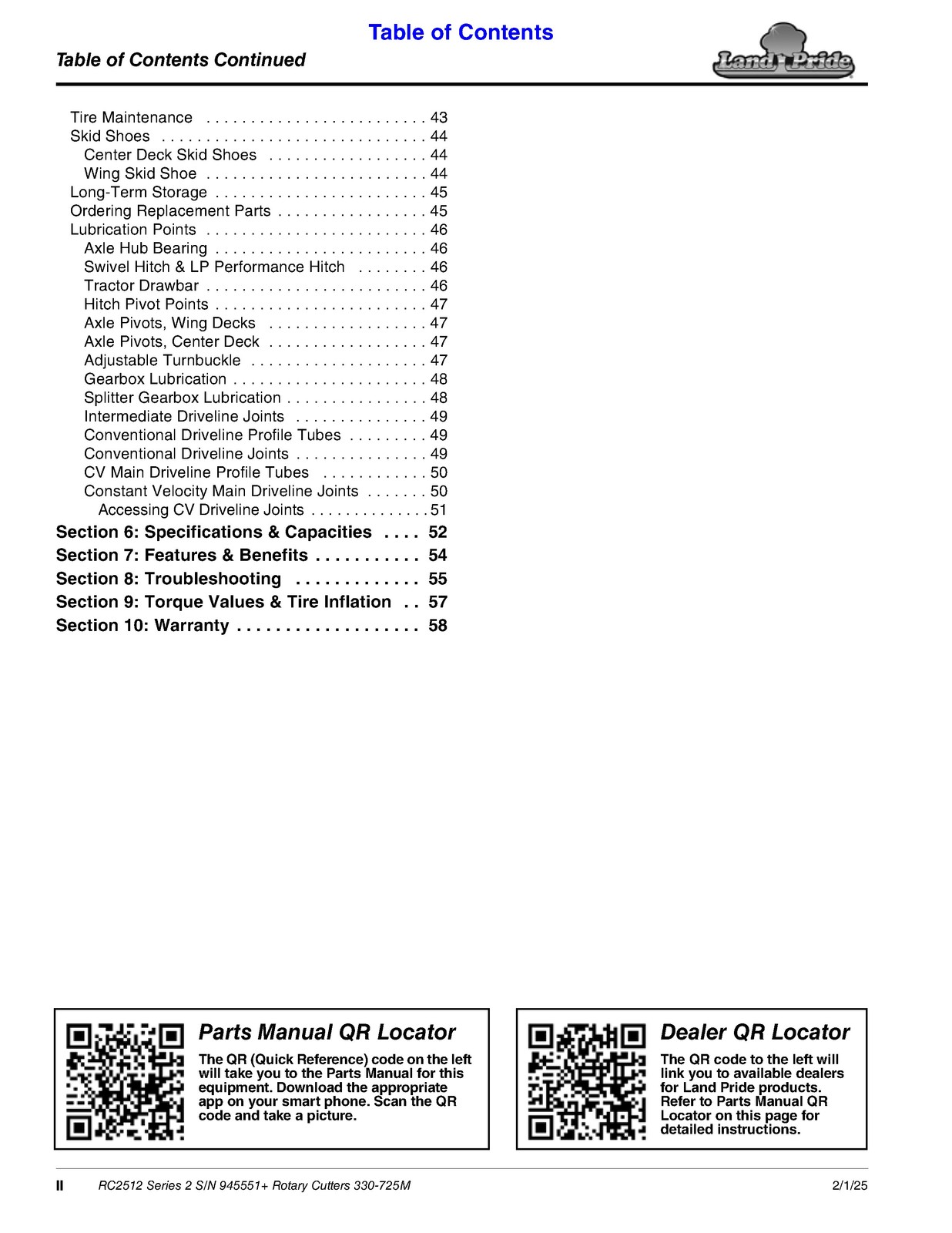 LAND PRIDE RC2512 Rotary Cutters Operators Manual – WIRE BOUND – TOUGH COVERS