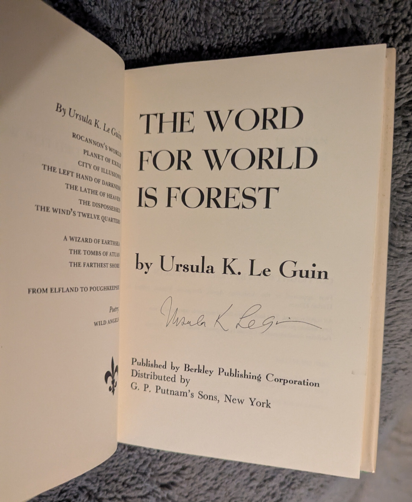 The Word for World is Forest Ursula K. Le Guin Signed First Edtion 1st Printing