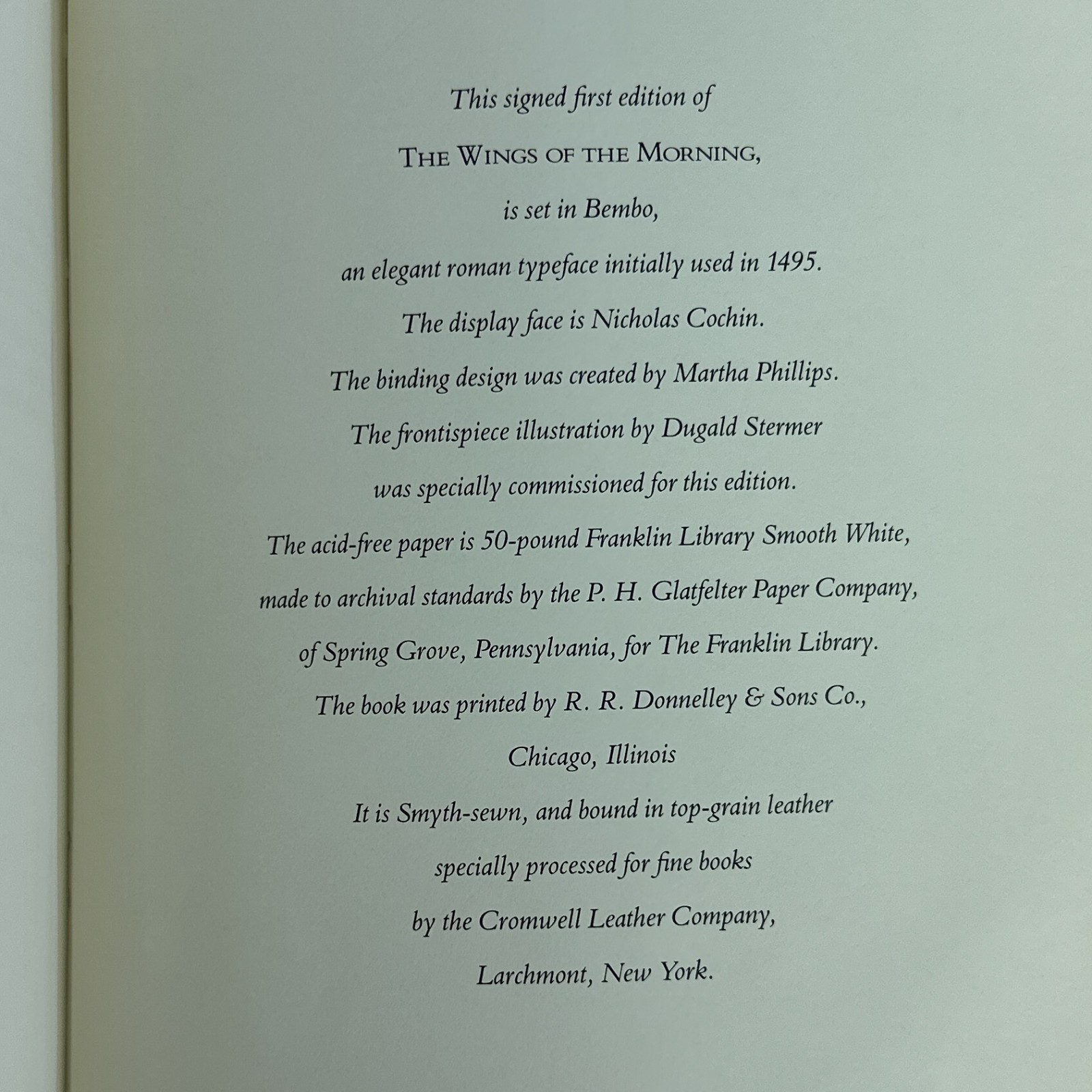 Franklin Library Signed First Ed Wings of the Morning 1990 Thomas Tryon Leather