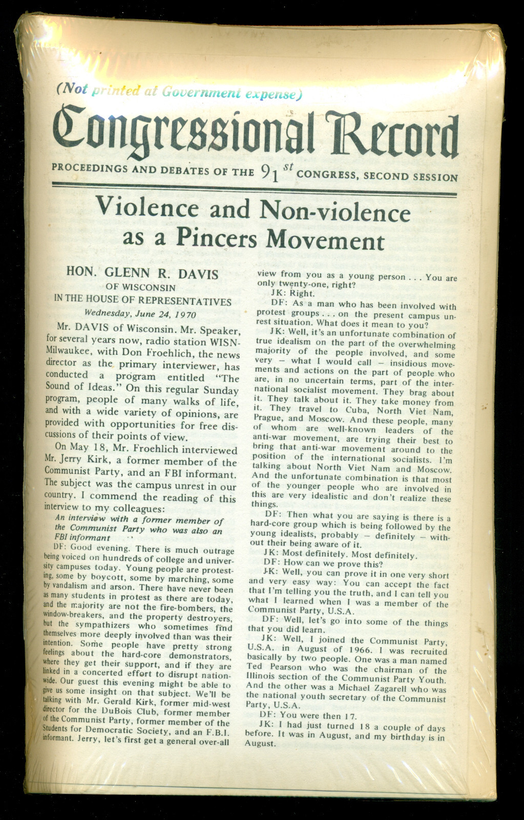 The Whole of Their Lives — Gitlow — plus “Congressional Record” booklet 1970