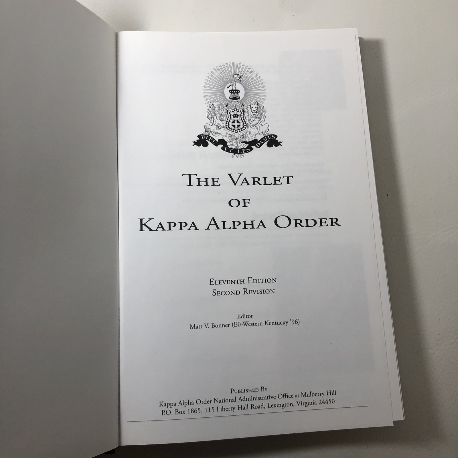 ‘The Varlet of Kappa Alpha Order’ (11th edition, Second Revision 2008)