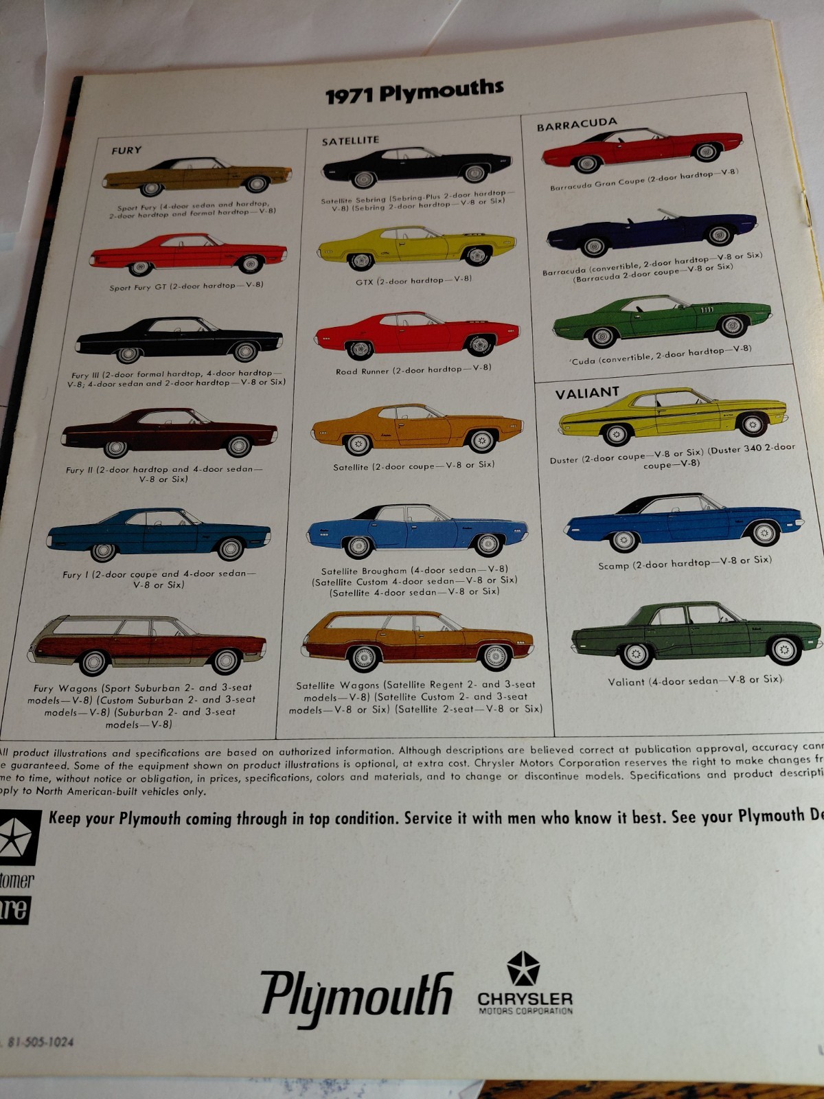 1971 Plymouth Duster & Valiant brochure. Excellent. 10 pages.