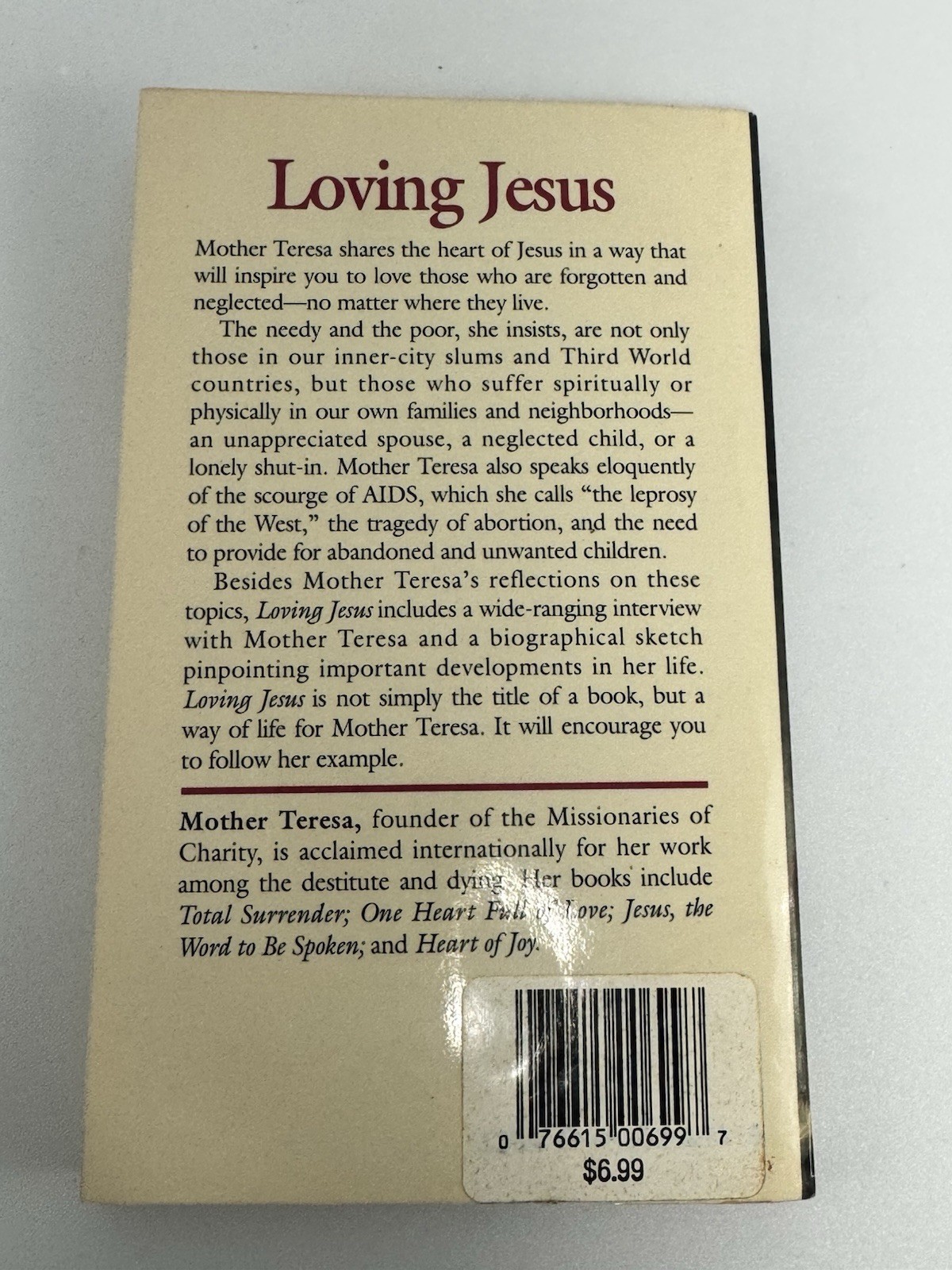 Mother Teresa Loving Jesus 1991 Servant Publications Religious Christian Book