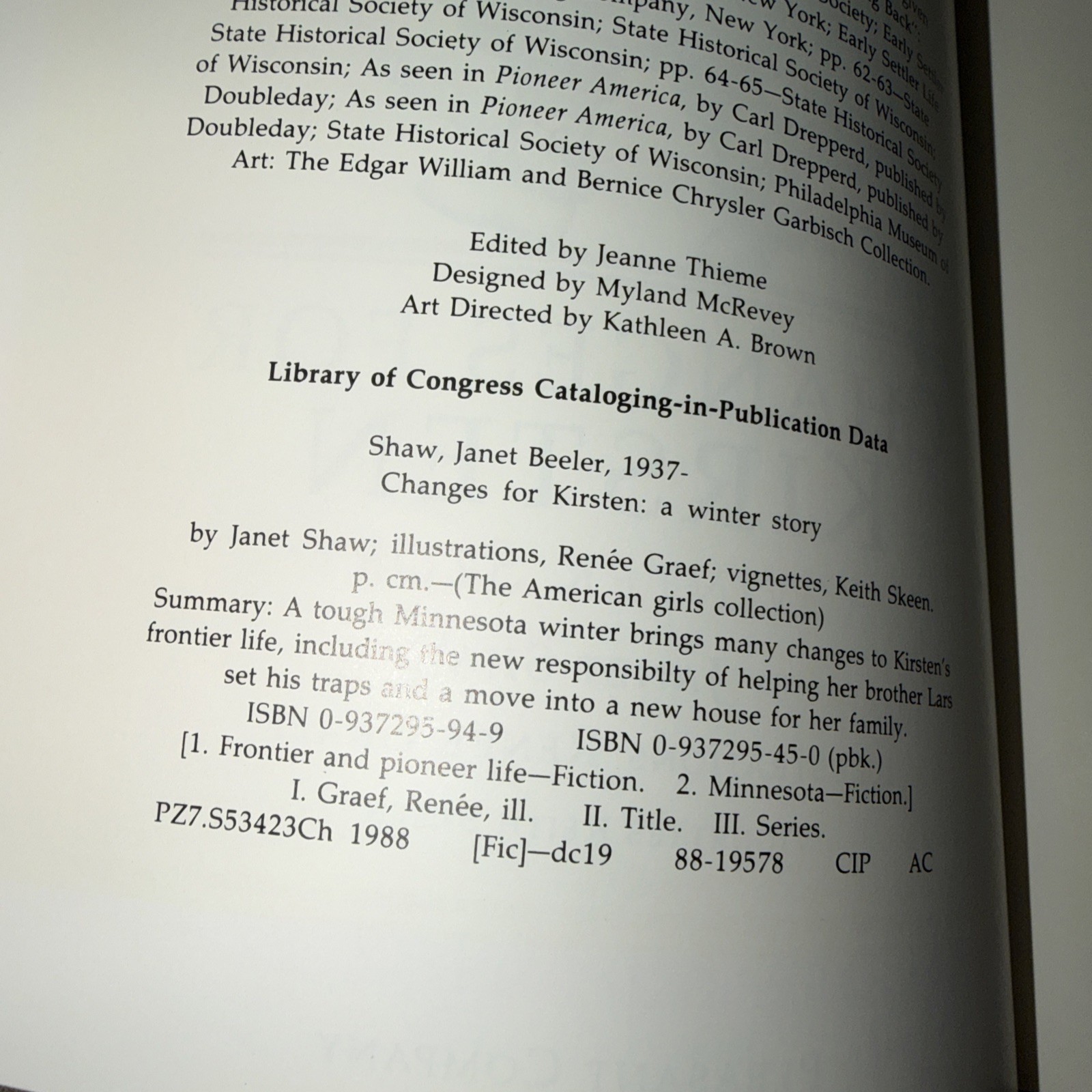Changes for Kirsten – 1st Edition (1988) American Girl Book – Pleasant Company