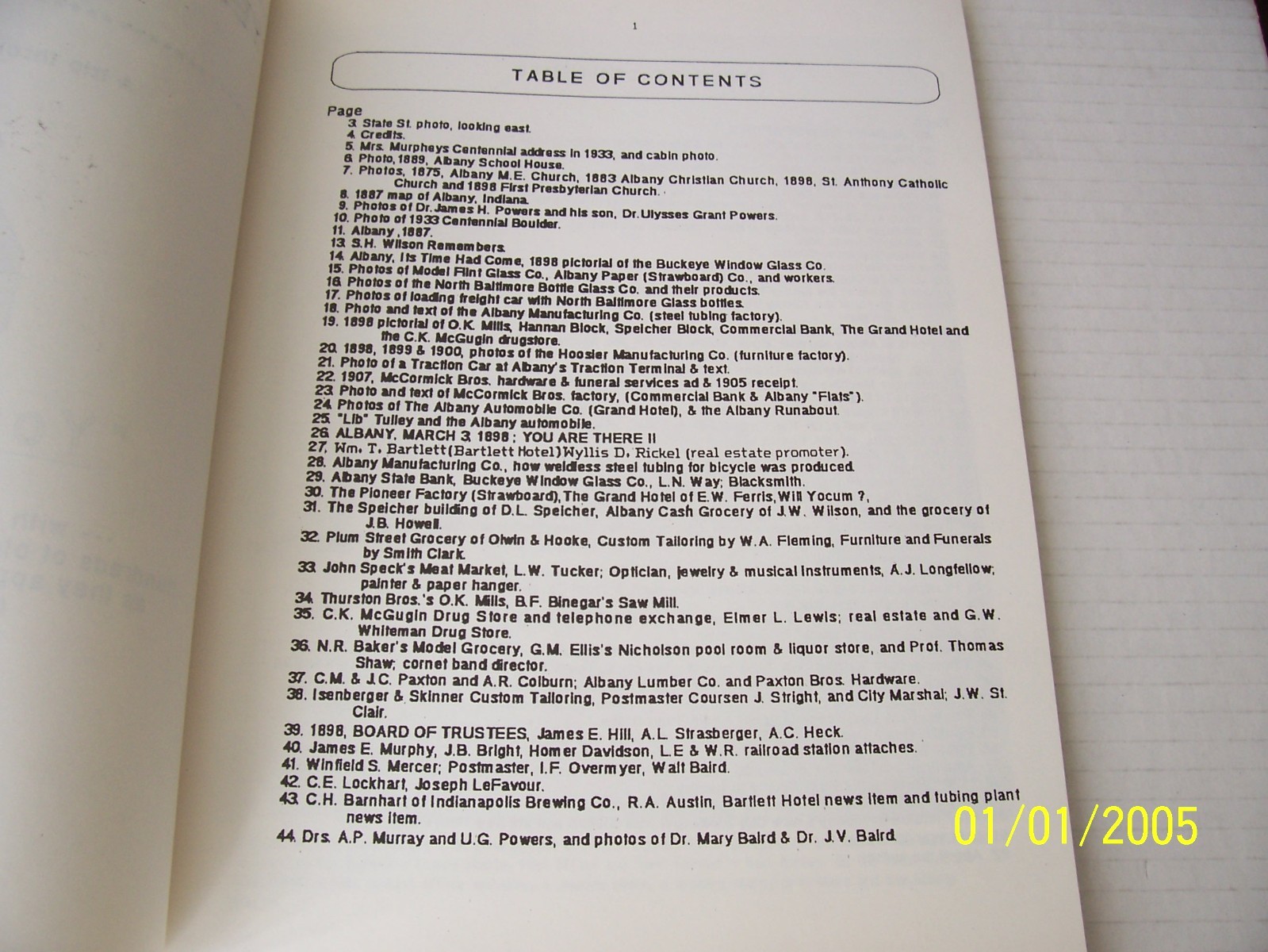 “Yester-Year Albany” Book – INDIANA RARE – 8 1/2″ x 11″ w/92 Pages