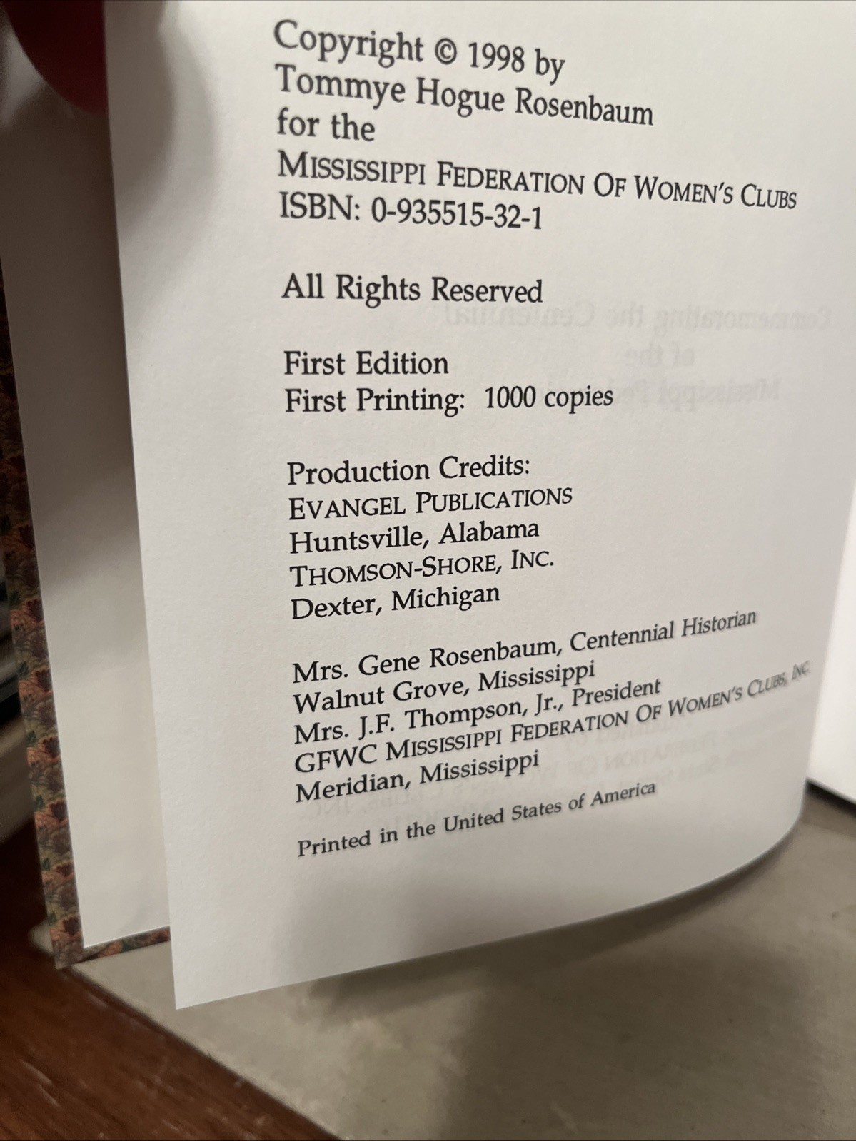 A History of the Mississippi Federation of Women’s Clubs First Limited Printing