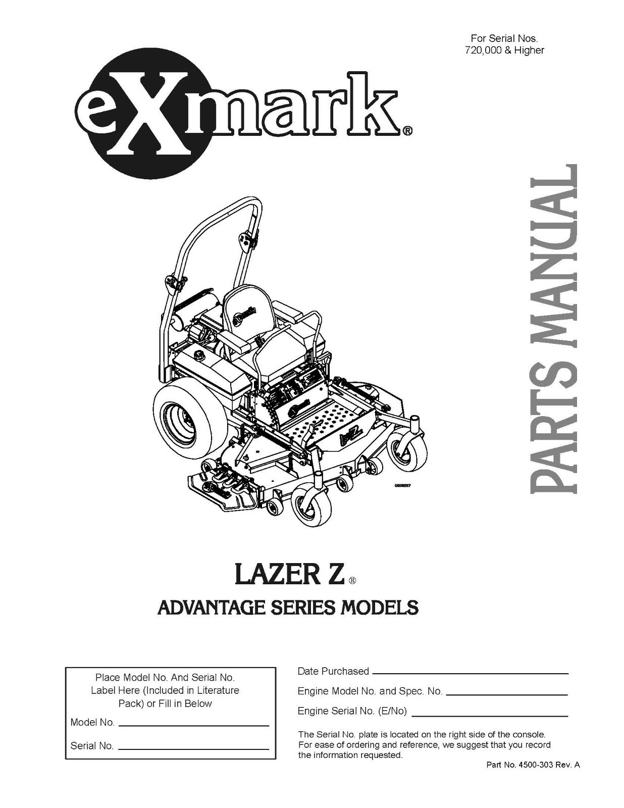 eXmark Lazer Z AS Operators Manual & Schematics LAS28KA524 For SN: 720,000 +