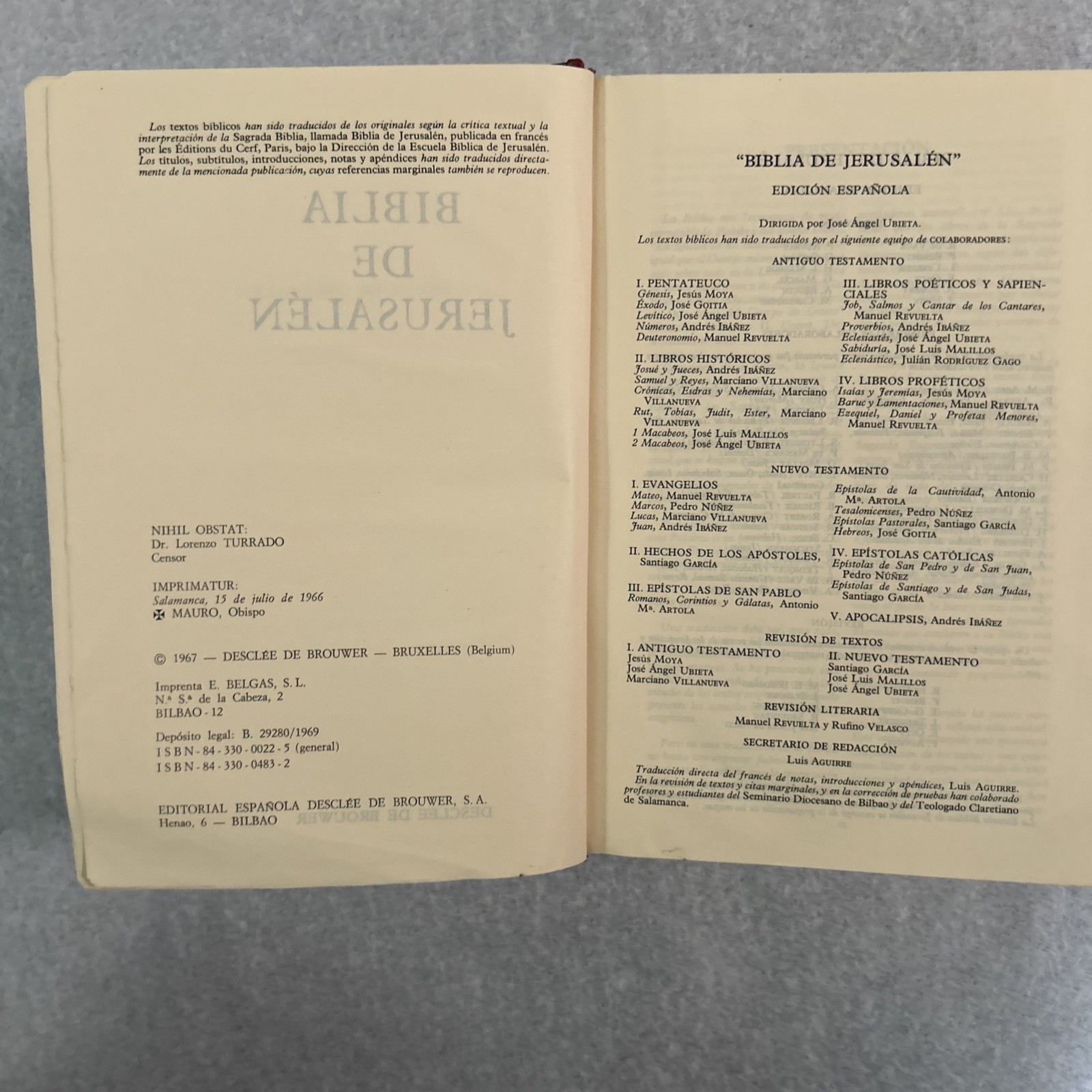 Biblia De Jerusalem Spanish 1969 Hard Cover Made In Spain