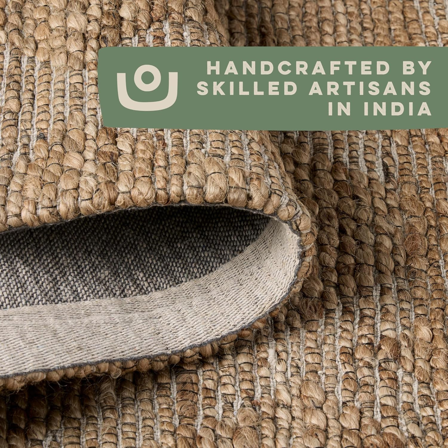 Hand-Knotted 100% Natural Jute Area Rug, 5’X7′, Black & Natural Design
