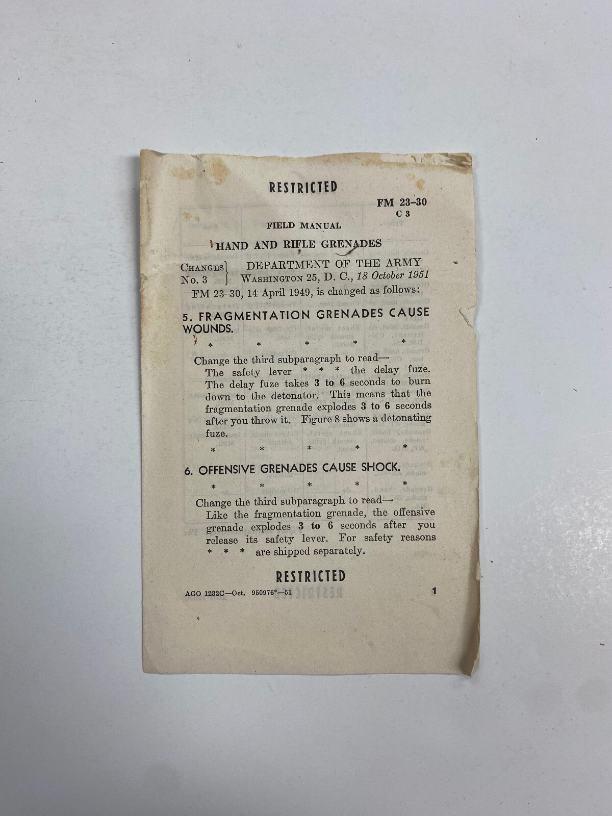 OE18) United States US Army Hand and Rifle Grenades Cold War Era 1951 PB