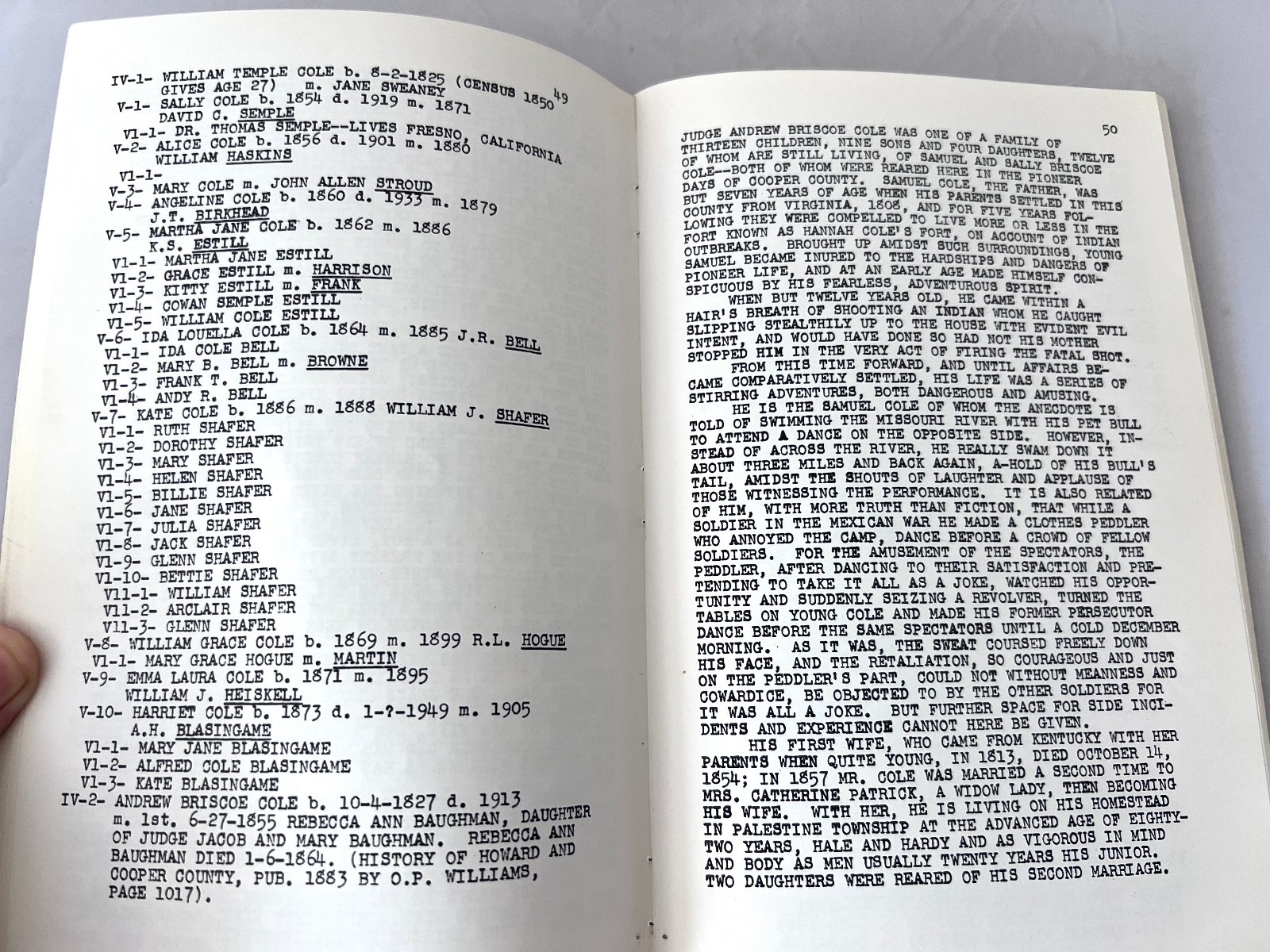 “Cole History and Genealogy” by Mrs. Ira Leiter (1962)