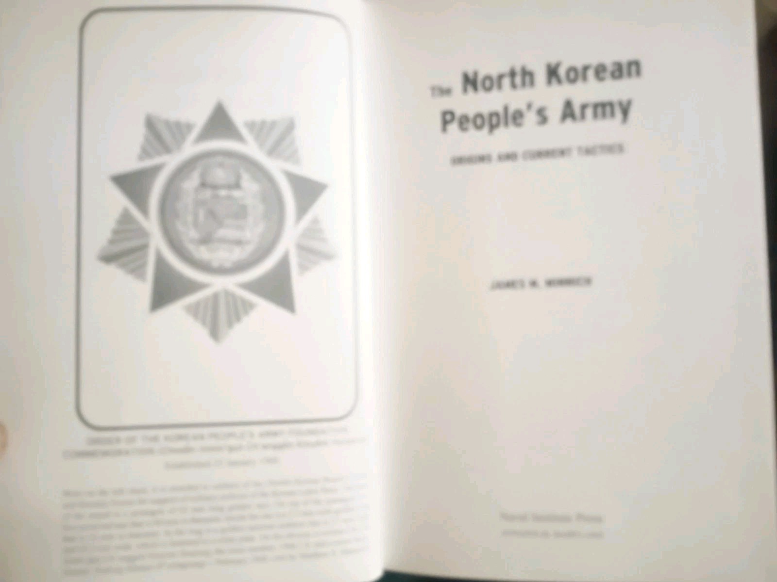 The North Korean People’s Army By Minnich, 2005 Naval Institute Press HC/DJ/2nd