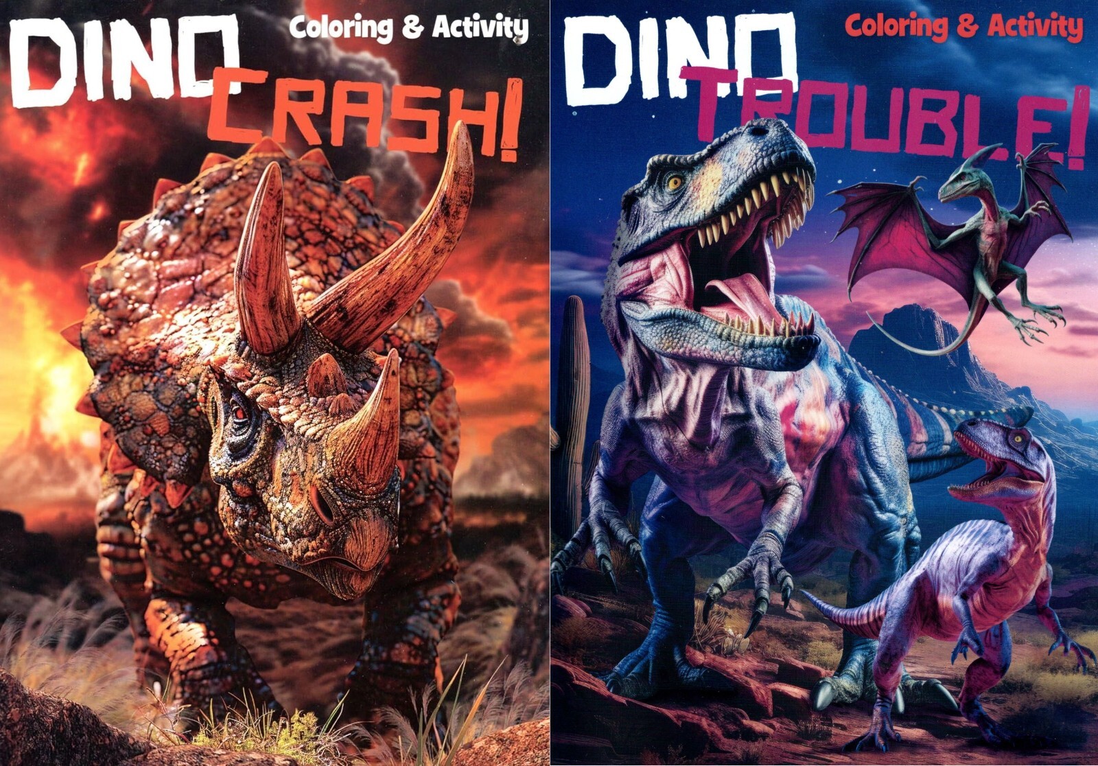 Dino Crash & Dino Trouble – Coloring & Activity Book (Set of 2 Books)