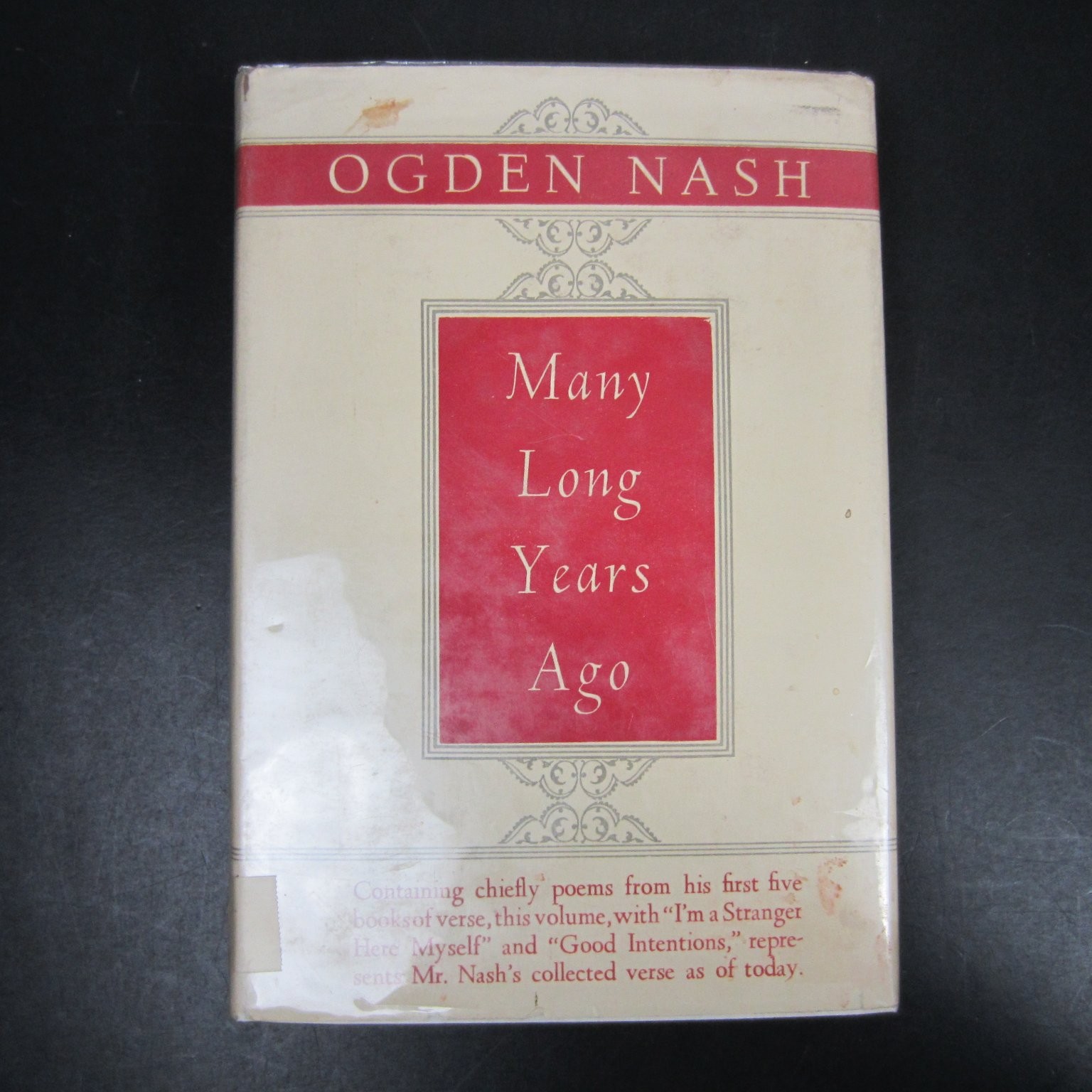 Many Long Years Ago Ogden Nash 1945 Fourth Printing Poetry Humorous Little Brown