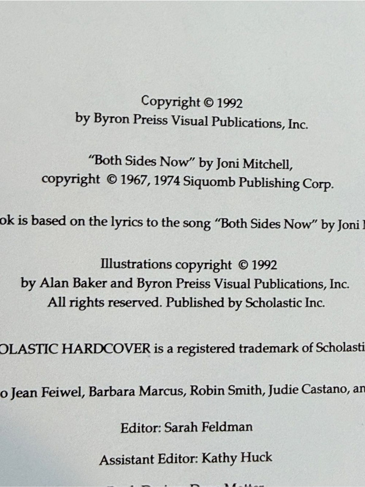 Joni Mitchell Both Sides Now 1992 HCDJ Illustrated Schoolastic Kid’s Book