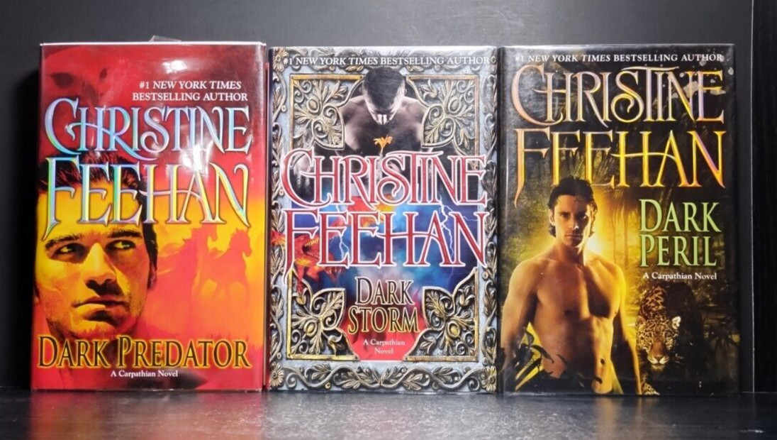 Lot of 3 Christine Feehan HC Ex-Library Dark Predator Dark Storm Dark Peril Para