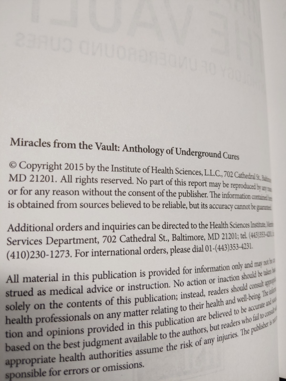 Miracles From the Vault Anthology of Underground Cures 2015 Paperback Book byHSI