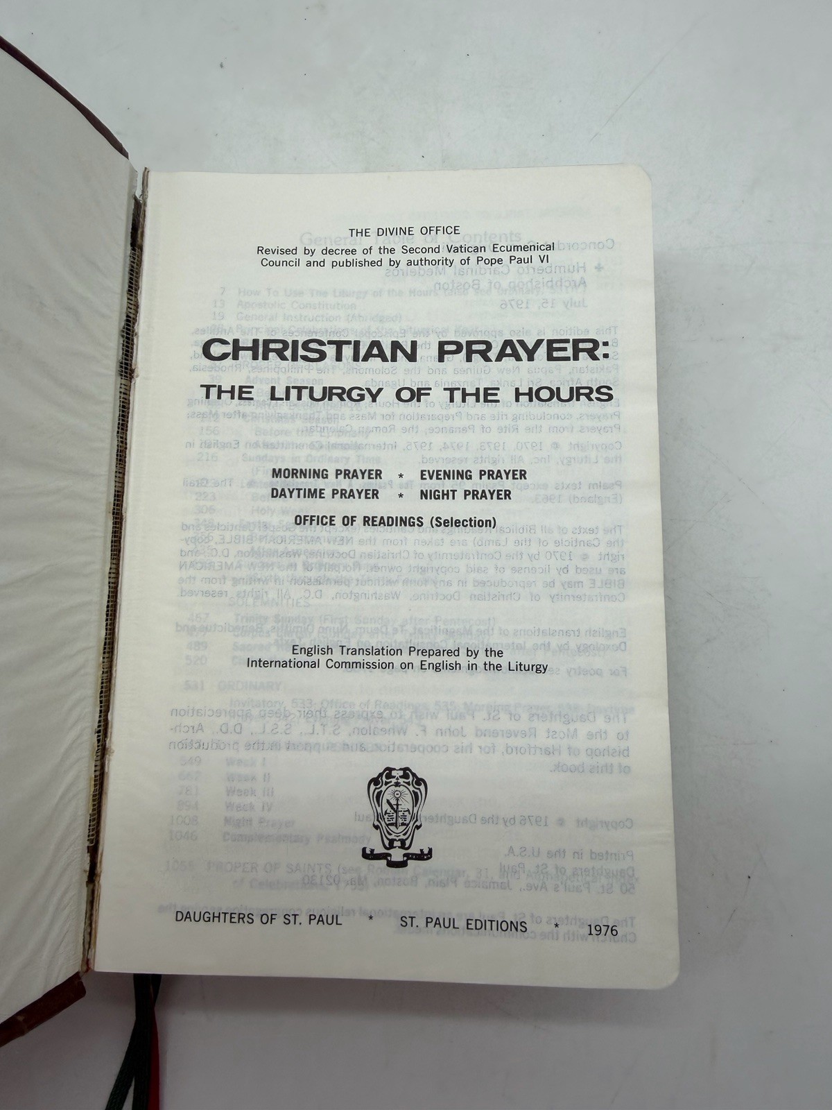 Christian Prayer: Liturgy of the Hours Leathercover 1976 St. Paul Revised